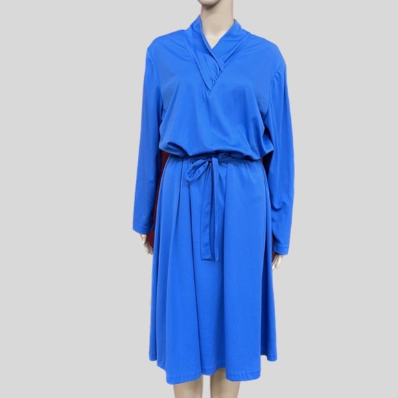 Haband Dresses & Skirts - Vintage 1970’s Haband For Her Blue Belted Long Sleeve Dress Size 14